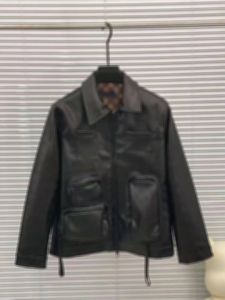 fashion designer mens Multi-pocket Faux Leather clothing jacquard letter shoulder girdle dual zippers classic print streetwear jacket coat