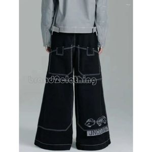 Jeans maschile streetwear jnco mens y2k haruku hip hop hop tasca oversize pantaloni neri larghi pantaloni ad alta vita gotici