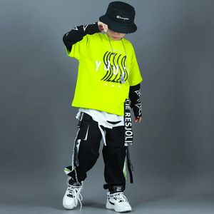 Dzieci moda Hip Hop Ubranie Ożyw Green Hoodie Streetwear Black Cargo Shorts for Girls Boys Jazz Dance Ubrania 240517