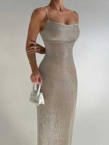 فساتين المدرج Mozision Spaghetti Strap Sparkle Maxi Dress Women Glitter Slevant Slveless Long Dress
