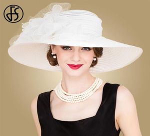 FS Black White Elegante Chapéus da Igreja para Ladies Flores de Verão Brim Organza Hat Hat Beach Sun Kentucky Derby Hat Fedora CX207848776