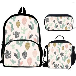 Skolväskor 3st kaktus söta bokväskor set med lunchlåda barn ryggsäck tonåring flickor kit mochila escolar infantil