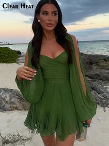Chic Solid Hollow Out Lantern Sleeve Mini Dress Elegant V Neck Back Lace Up Short Dresses Summer Lady Beach Vacation Vestidos 240513