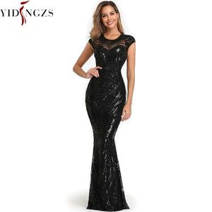 Landebahnkleider Yidingzs elegante schwarze Pailletten Abendkleid 2022 Rückenlose Perlen Lange Abend Party Kleid T240518