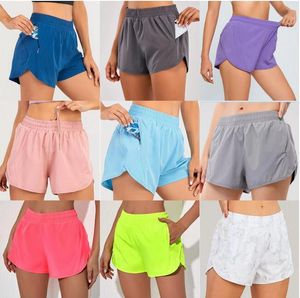 LU-0160 2024 Outfit da yoga da donna Shorts High Waist Escerrare pantaloni corti indossare ragazze che gestiscono pantaloni elastici per adulti fodera di abbigliamento sportivo foderato