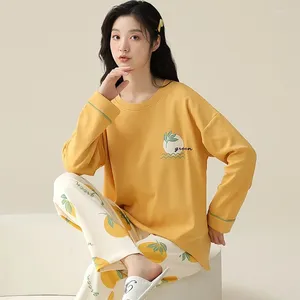 Frauen Nachtwäsche 2024 Frühling Plus Größe Langarm Baumwoll -Print Pyjama Sets für Frauen Koreanisch süße Pyjama Pijama Mujer Homewear Kleidung