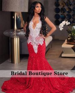 Vestidos de festa Dimonds Longs Red Prom Mermaid Style Luxury Rhinestones cristais vestido de lantejoulas vestidos formais