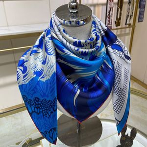 Новый шелковый дизайнер шарф, женщины, мужчины, ручные h hilts print print square sarves hijab кольцо головокружение на головном повязке Foulard Horse Carriage Grand Appart 10a