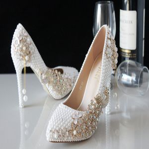 Выдающееся роскошное жемчужное блестящее стеклянная стеклянная туфли свадебные туфли свадебная обувь высокие каблуки