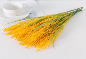 Flores decorativas grinaldas 5forks simulação de trigo dourado orelhas de arroz arranjo de flores artificial de plantas de trabalho WE3145374