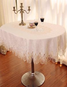 Beżowe owalne obrusy kwiatowe haftowane koronkowe impreza dekoracyjna stół ślubny tkanin domowy stół okrągły okrąg