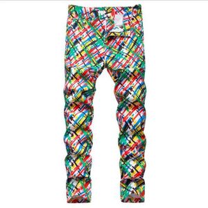 Męskie spodnie Mens Sprfashash 3D Graffiti Drukowane dżinsy Mężczyźni Hip Hop Streetwear Bawełniane dżinsowe spodnie Slim Fit Fit Casual Long Spodni J240510