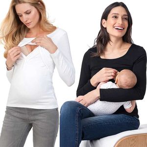 Top di maternità magliette magliette di maternità abiti da allattamento della manica lunga per donne in gravidanza cotone dopopartum tees y240518