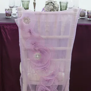 2024 Fashion Elegant Vintage Wedding Chair Cover Organza Ruffles Flower Sashes Wholesale Party Supplies Tillbehör 02