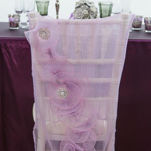 2024 Fashion Elegant Vintage Wedding Chair Cover Organza Ruffles Flower Sashes Wholesale Party Supplies Tillbehör 02