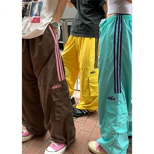 Mexzt M-3XL Y2K سراويل شحن مخطط Harajuku Womens Ultra Wide Sports Pants Street Labes Bag Jogger Discal Sports Pants 240515