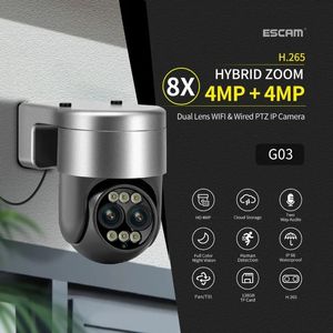 escam G03双眼レンズドームカメラデュアルナイトビジョンワイヤレスwifi双方向音声ヒューマノイド追跡アラーム防水カメラ