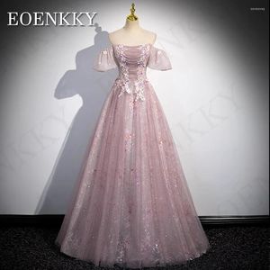 Party Dresses Glitter Floral Print Prom Dress Elegant Beading Off Shoulder Tulle Special Events Tillfälle Blommor Applicies Shining Shining