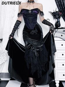 Sukienki robocze gotycki czarny dojrzały garnitur retro dziewczyna nieregularna urodziny Fishtail długa spódnica i kamizelka zewnętrzna zużycie zbiorników