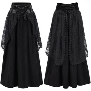 Skirts Victorian Black Lace Floral Ruffles Steampunk Skirt Burlesque Vintage Sexy Women Y2k Gothic Midi