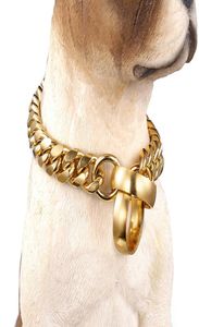 14mm Fashion Hundekettenkragen Golden Edelstahl Slip Dogs Collars für große Hunde Starke Choke Halskette für französische Bulldogge P0838424059