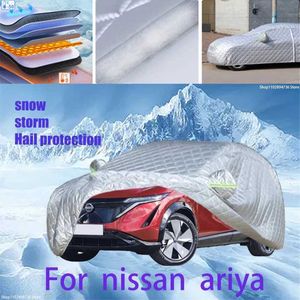 日産アリヤの車のカバー屋外の綿の肥厚した車のための肥厚した雪の雪のカバーサンシェード防水ダストプルーフT240509