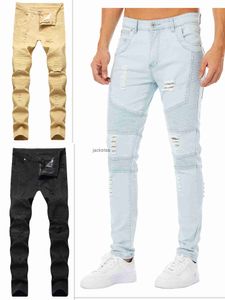 Jeans skinny preto para homens motociclista jean slip cáqui azul destruído masculino de jea