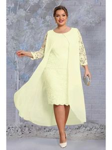 Abiti più taglia abiti da donna in pizzo solido in pizzo solido 3/4 slve due pezzi abito midi abito casual donna elegante mesh long slve party abito t240518