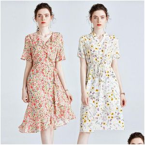 플러스 사이즈 드레스 OC 413N61 여자 드레스 100% mberry 실크 고품질 여름 인쇄 스커트 드롭 배달 의류 dhh5v