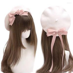 Berets Teens Casual Y2k Girls Hat Winter Autumn Woman Windproof Outdoor Painter Ribbon Bowknot Decor Drop