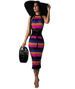 Nuove donne Dot Out Out Stripe colorate Sleeveless Ord Dress Midi Beache Beach Summer Bohémien Band Banda sexy a strisce Rainbow2473171