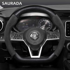 Steering Wheel Covers Carbon fiber leather steering wheel cover for Nissan X-Trail Qashqai Rogue Tiida Teana Micra Almera 38cm non slip cover T240518