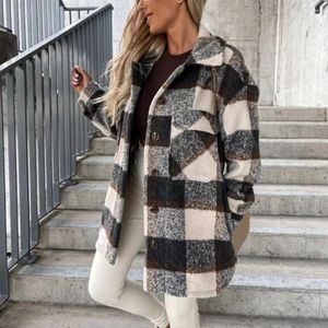 Women's Jackets Women Winter Fuzzy Jacket Adults Button-down Long Sleeve Lapel Plaid With Pockets Warm Soft Stylish Cardigan Lady Coat