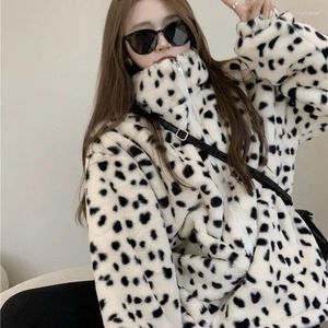 Women's Jackets Autumn/Winter Casual Leopard Print Zipper White Short Coat