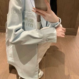 Women's Blouses & Shirts Designer Brand 24ss Spring/summer New Miu Heavy Industry Macaron Color Series Age Reducing and Slimming Versatile Polo Neck Denim Shirt 1Y8T