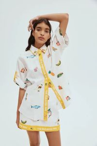 デザイン24夏の新しいリネンパイナップル刺繍カジュアルセットシャツ+スカートセット