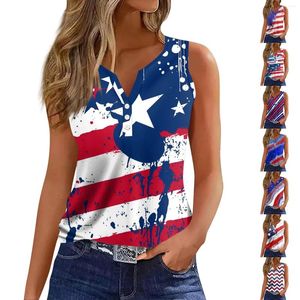 Women's T Shirts European And American Oversized T-Shirt Retro Button Decoration Summer Independence Day Printed Vest