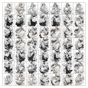 63pcs ins Black and white character illustration Waterproof PVC Stickers Pack for Fridge Car Suitcase Notebook Cup Bicycle Desk Skateboard Case Laptop Phone.