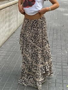 Taruxy Summer Leopard Printed Maxi юбка женская рюша для рюша в моде с высокой повязкой женской клубной юбки 240517