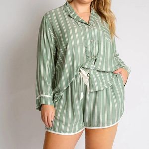 Roupas domésticas feminino de 2 peças de pijama listrado botão de manga longa para baixo blusa t-shirt shorts shorts roupas de dormir combinando loungewear terno