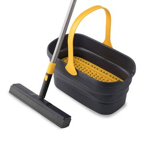 Mop and Bucket with Wringer Set Sponge Collapsible Kit for Home Commercial Tile Floor Bathroom Garage Cleaning 240510