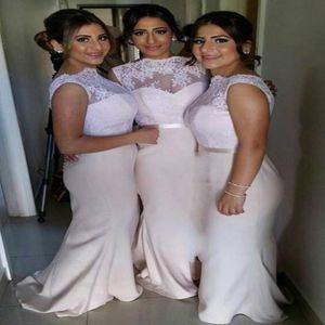Blush Pink African Nigerian Lace Long Bridesmaid Dresses Mermaid Wedding Party Dress Prom Evening Dresses Sexig Backless Jewel Custom MA 228E