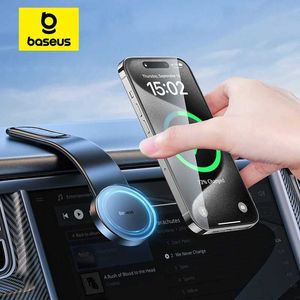 Bilhållare Baseus 15W Magnetic Wireless Charger Charging Pad Car Mount för Center Control Screen Dashboard för iPhone 14 13 12 Pro Max T240518