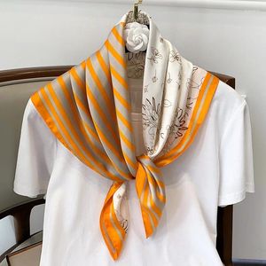 Halsdukar 2024 Silk Square Scarf Female Foulard Bandana randig nacke hårband vår halsduk kvinnor mjuka