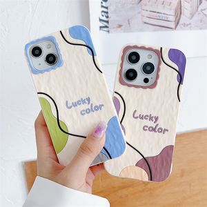 IKorean Cute 3D Oil Painting Couple Cellphone Silicone Case For IPhone 15 13 14 Pro Max 15promax Protection Cases Pink Back Cover 1pc