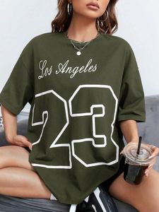 LOS ANGELES 23 Letterprind Women Tirl Tirm Summer Novelty Tshirt Street Fashion Tees Casa Casua Basic All Match Tshirts 240506