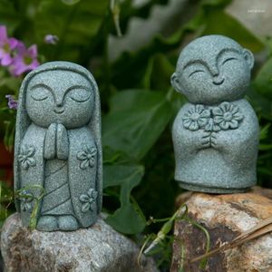 Dekoracyjne figurki Śliczne maitreya niebieski piaskowca ozdoby Buddha posągi ogrodowe mini ozdoby japońskie domowe rzemiosło miniaturowe