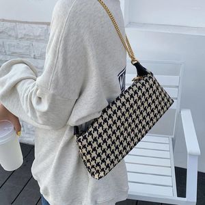 Bag vintage Houndstooth -mönster damer messenger mode ullkedja underarm axelväskor eleganta kvinnor handväskor handväskor