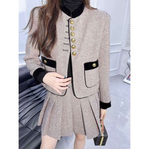 Suits & Blazers Ce23 Autumn/winter Round Neck Coat+pleated Skirt Cashmere Set Women's Fashion Versatile Style Pocket Decoration