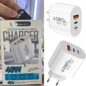 40W fast charger 3A 3 Ports Dual PD Type c Wall Charger Power Adapters For iphone Samsung s20 s22 Utral Htc Xiaomi Huawei with box 828DD
